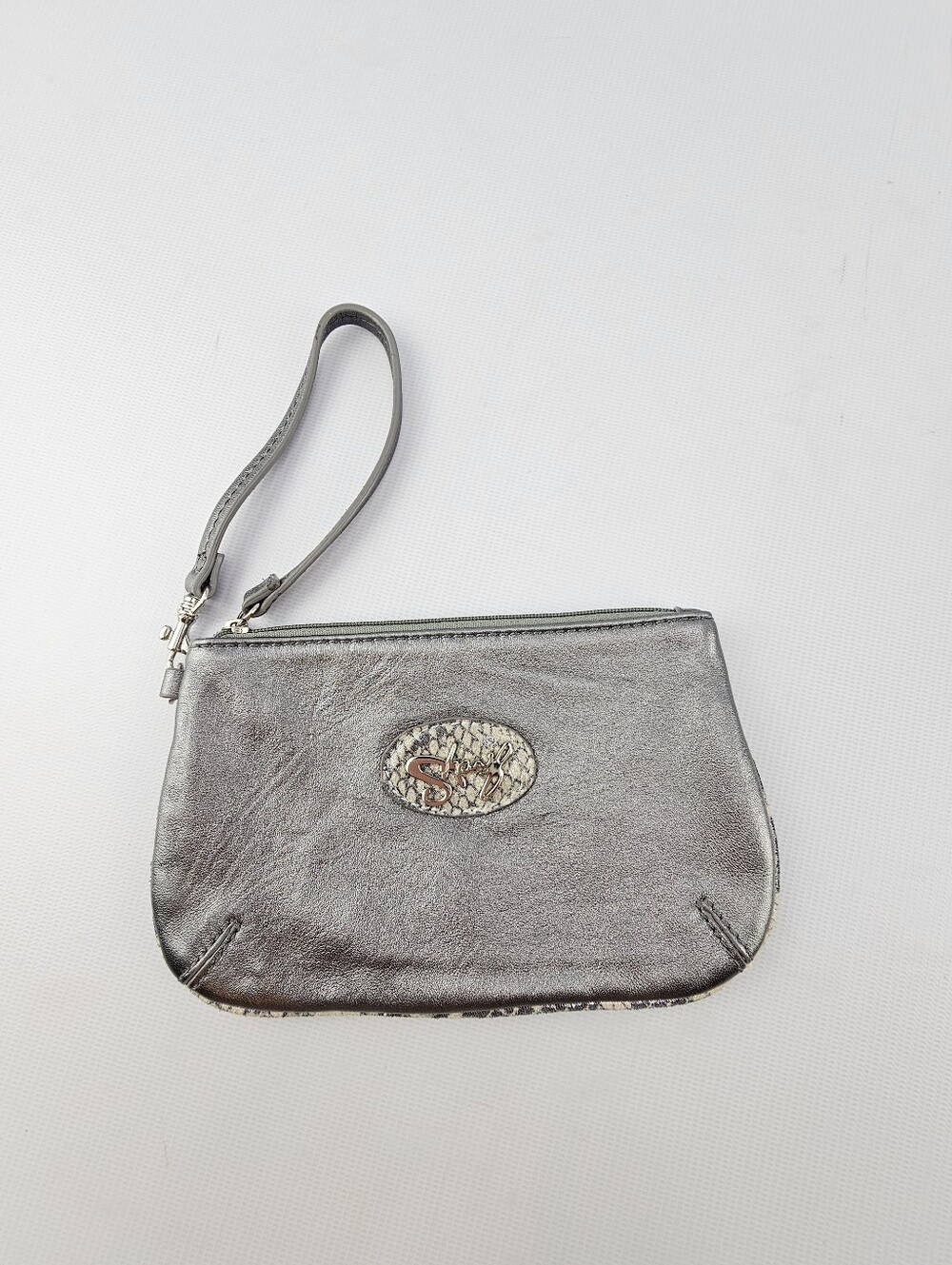 Sharif Metallic Pewter/Silver Leather Wristlet Clutch